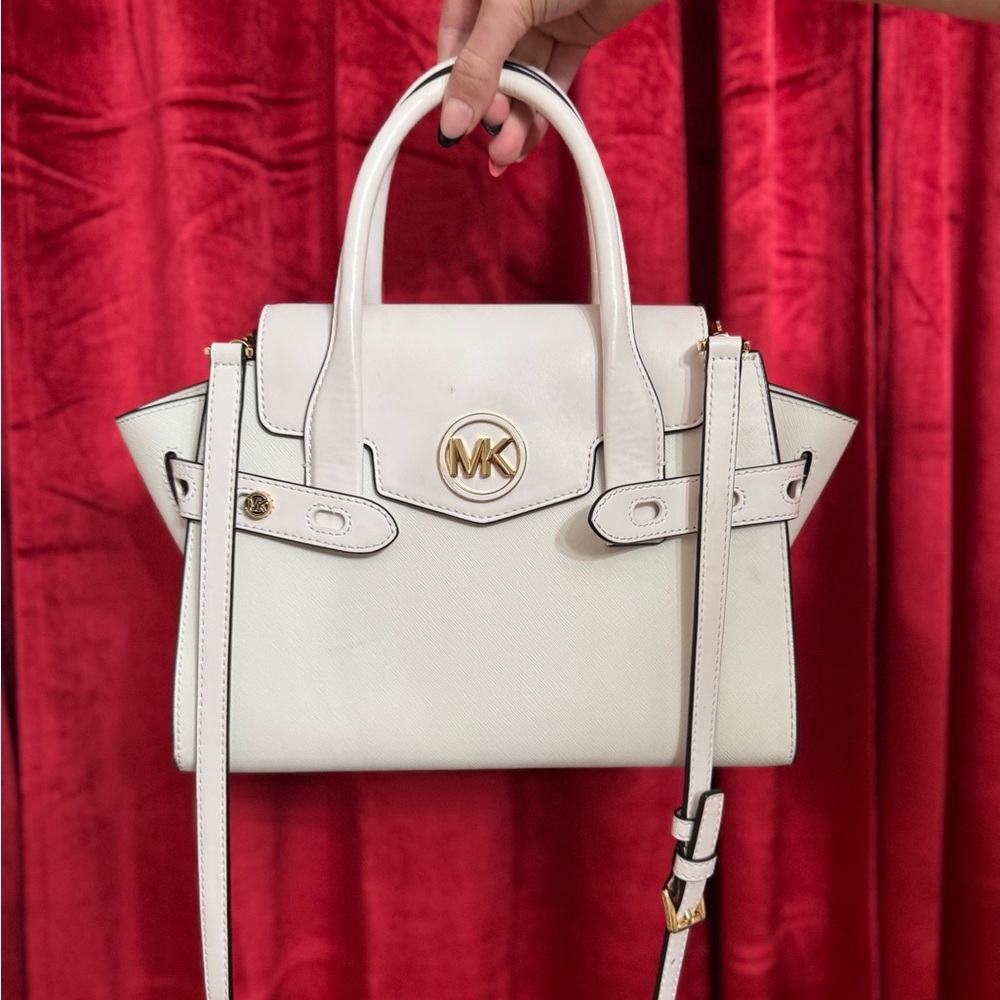 Michael Kors Cream Satchel Bag with Gold Accents